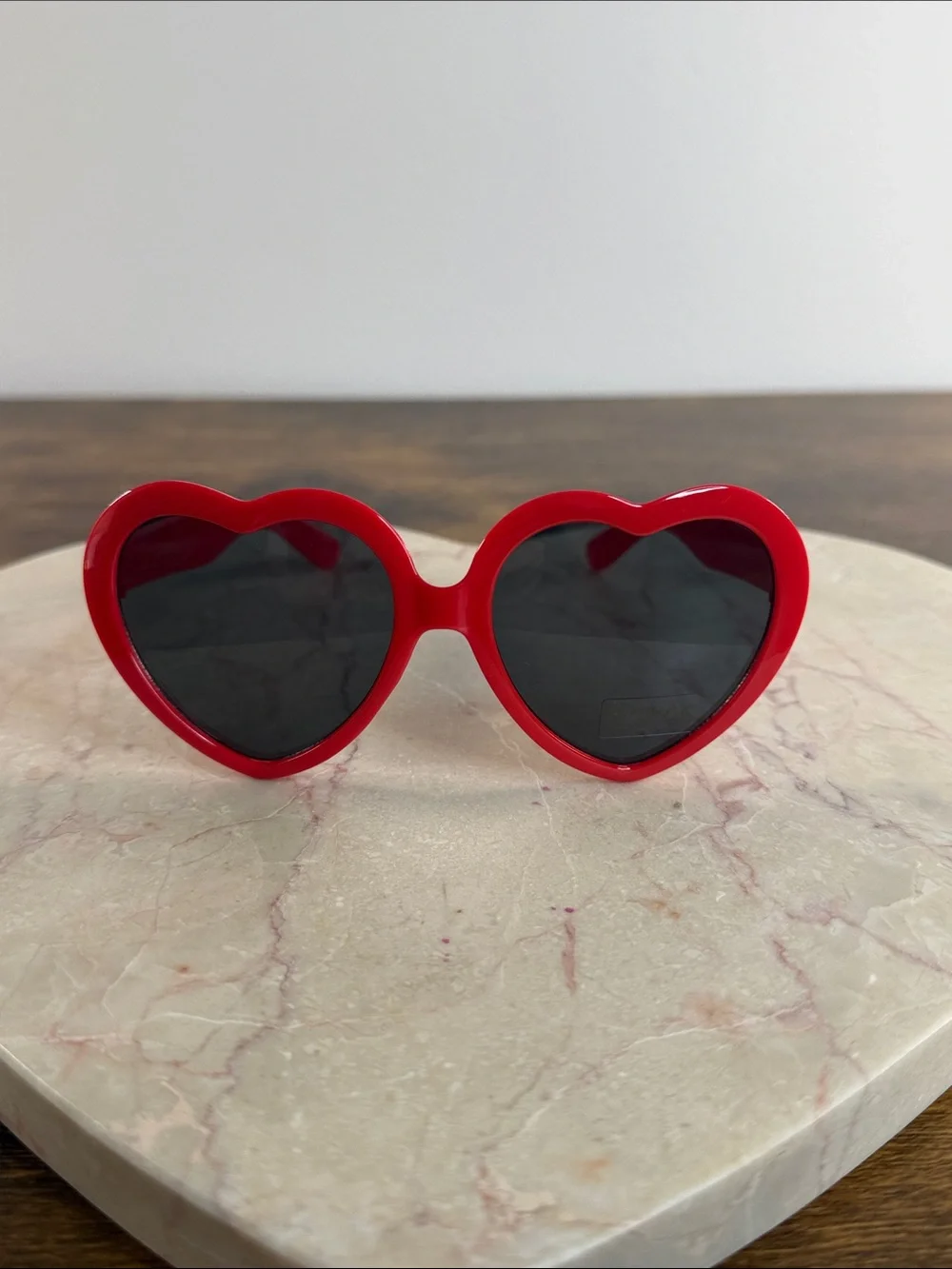 Red Heart-Shaped Sunglasses with Black Lenses